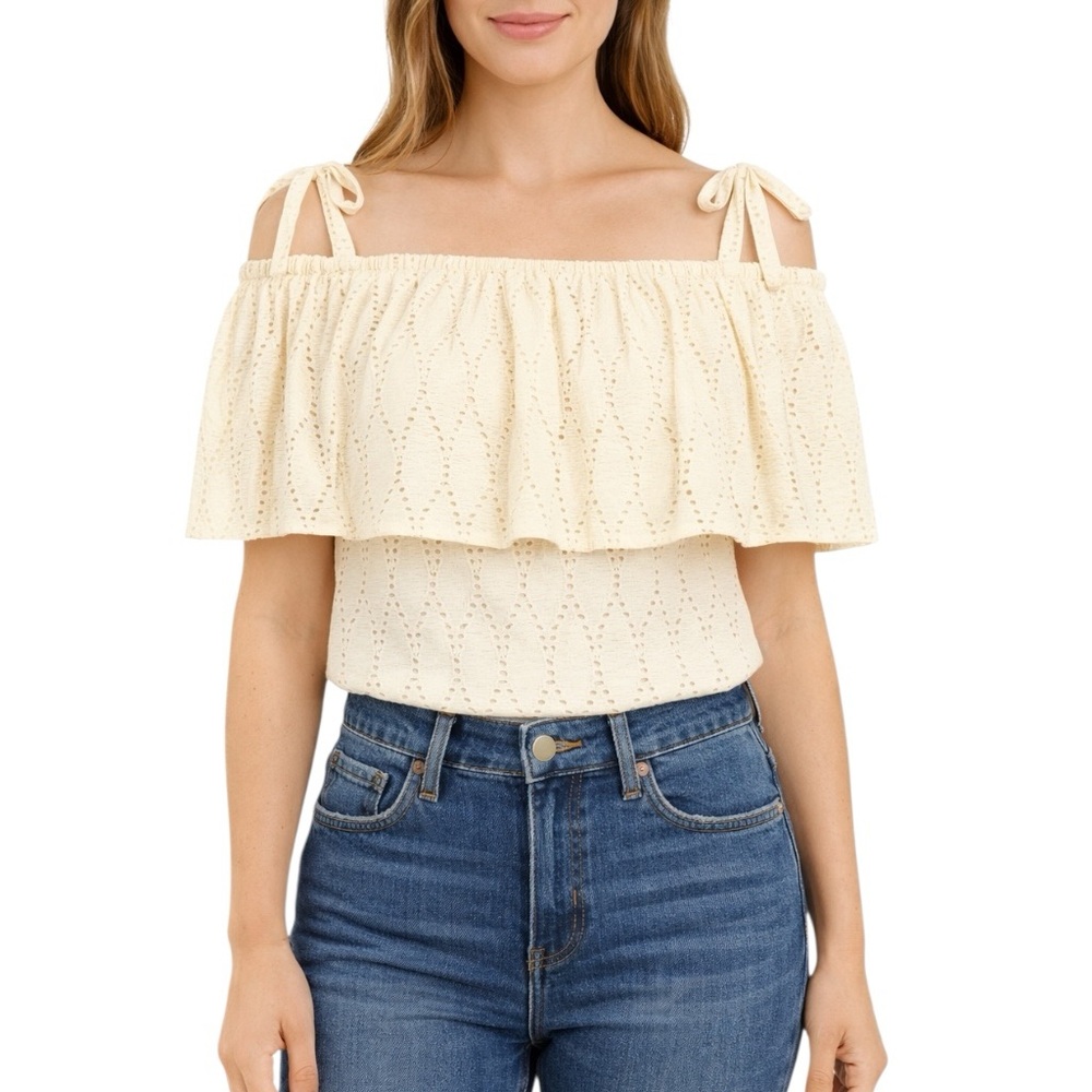 Finley Ivory Lace Eyelet Off Shoulder Top